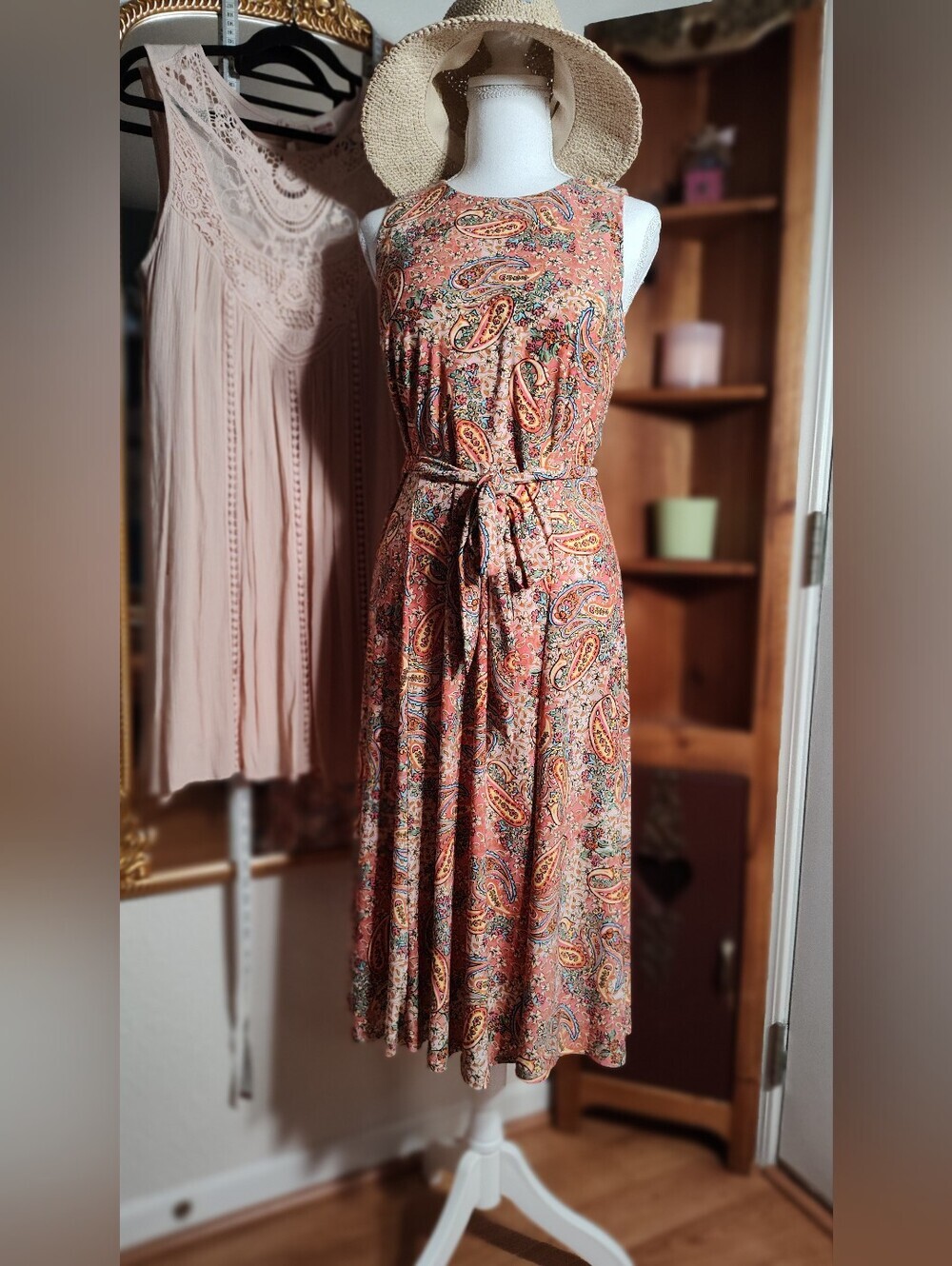 Anne Klein 🧡 Coral Color, Paisley Printed Lined Dress NWT Retail $119